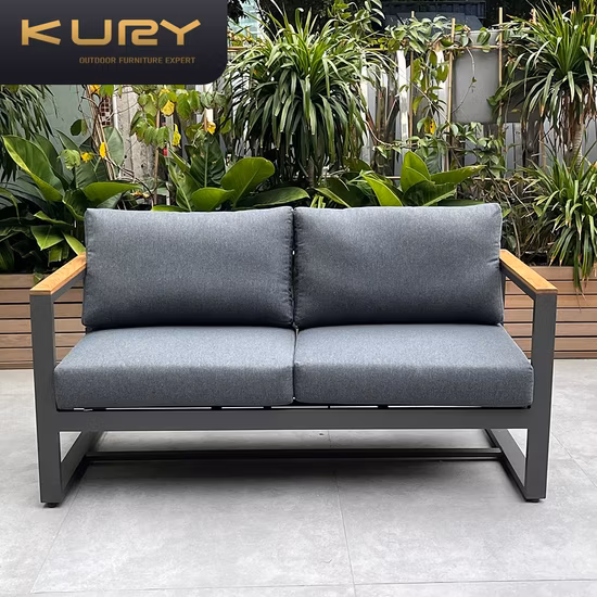 Sofá de madeira de plástico com moldura de alumínio móveis de jardim sofá de varanda ao ar livre