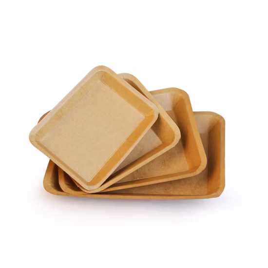 Bandeja de papel Kraft marrom descartável 100% polpa de madeira para doces de frutas e legumes