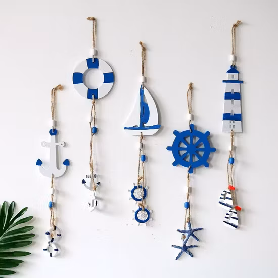 Pingente decorativo de madeira Ocean Series para decoração de casa Pingente de peixe de madeira para decoração de parede