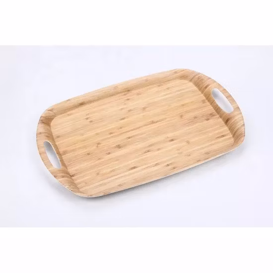 Bandejas de madeira de bambu, bandeja de decalque de madeira de fibra de bambu, bandeja de servir com alça