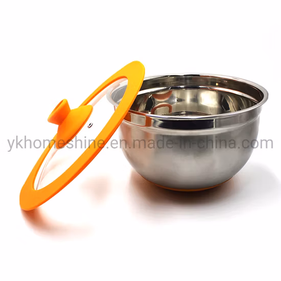 2019 Nova tampa de panela de molho de vidro temperado de silicone com anel de silicone e botão de madeira