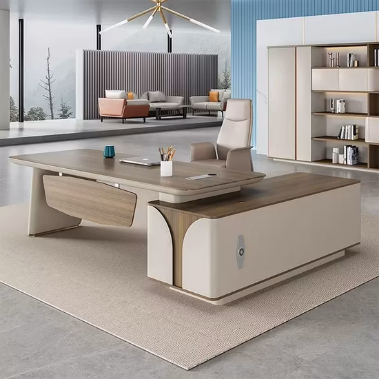 Móveis de mesa de escritório de madeira de luxo personalizados modernos modulares em forma de L CEO secretária executiva